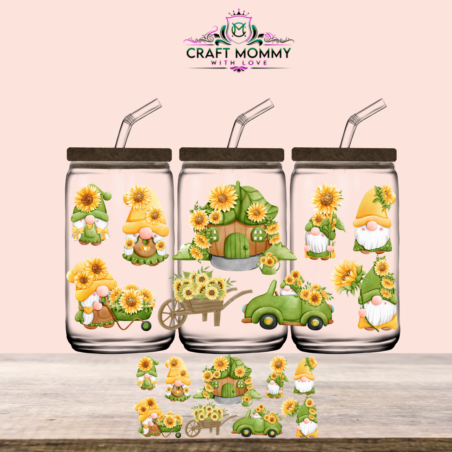 Gnome Sunflower- UV DTF Wrap 16oz