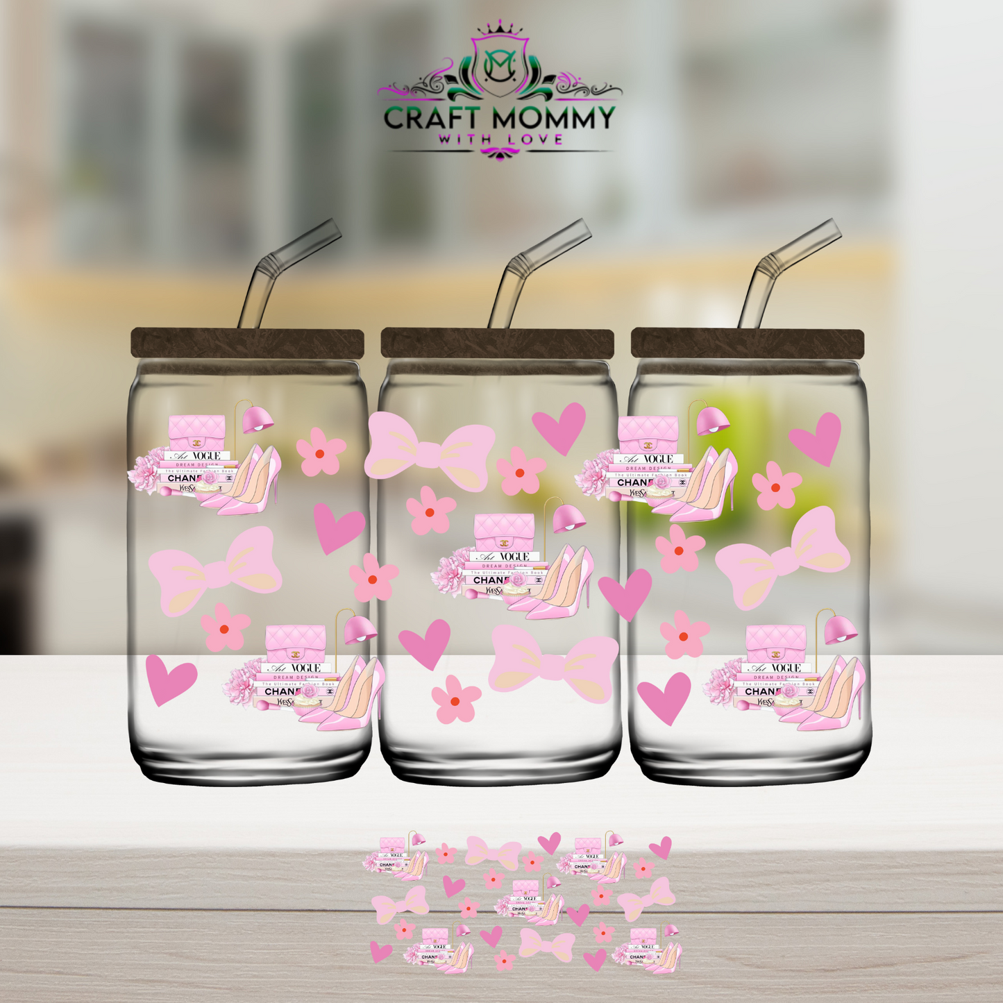 Designer Glamour book and bow- UV DTF Wrap 16 oz