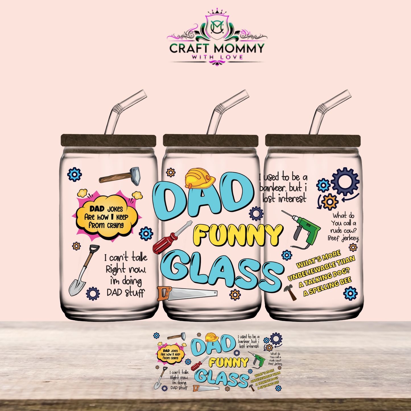 DAD Funny Glass- UV DTF Wrap 16 oz