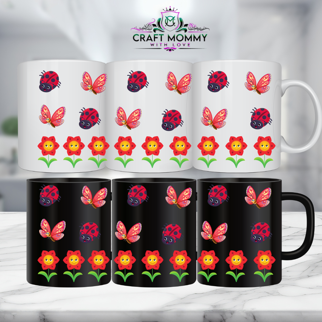 11 oz.Mug UV DTF Wrap- Lady bug and Butterfly