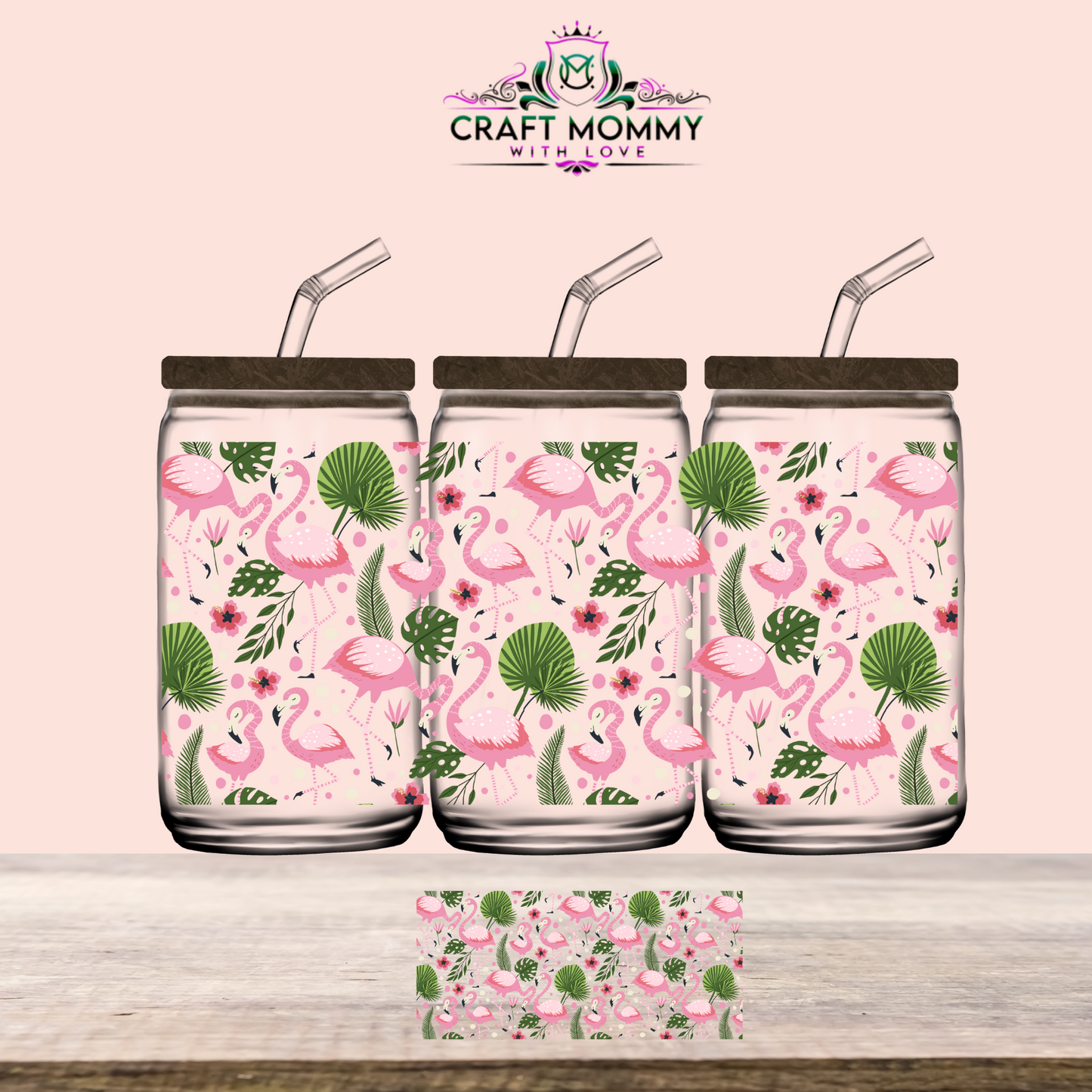 Pretty pink flamingo- UV DTF WRAP 16oz