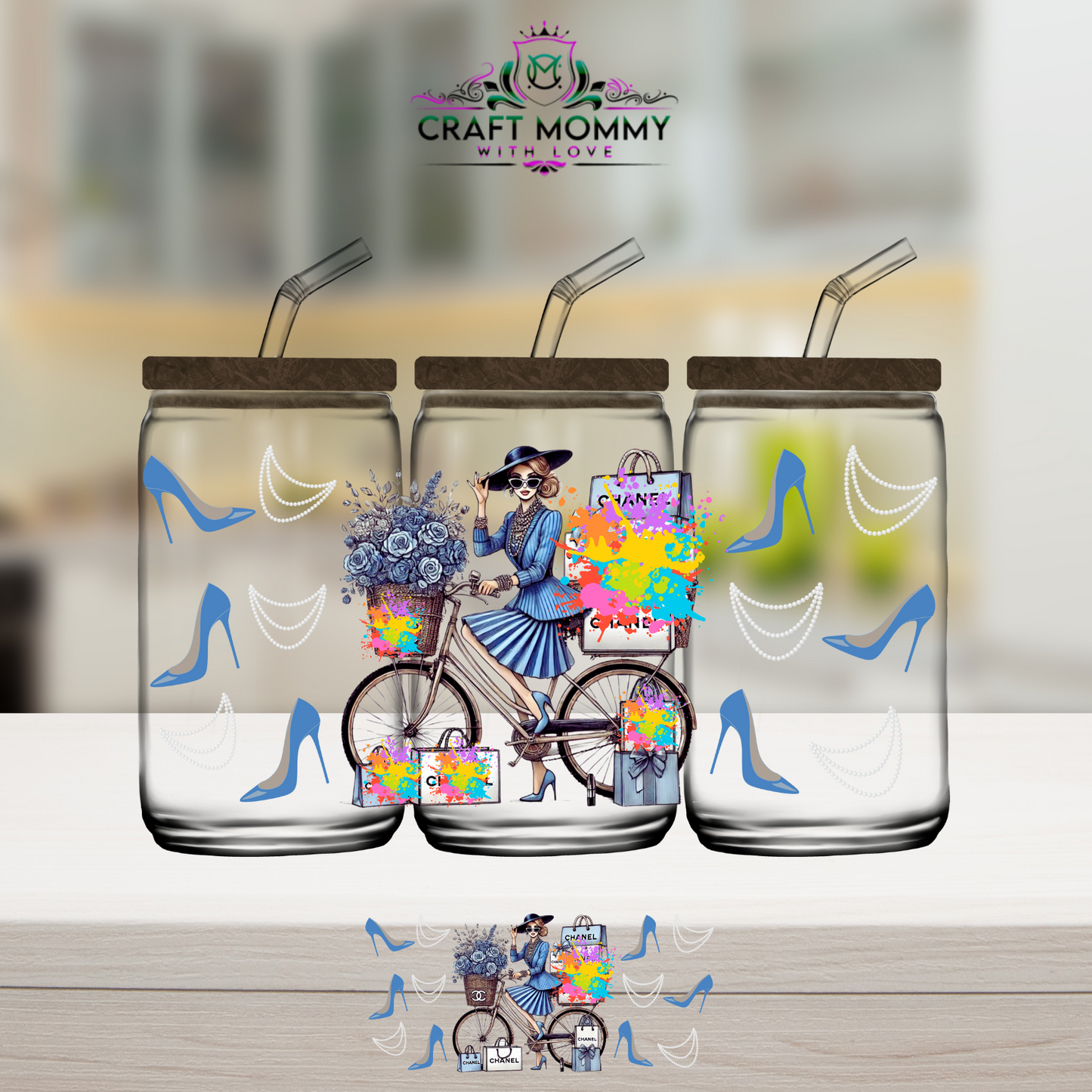 Designer Glamour CC blue girl - UV DTF Wrap 16 oz