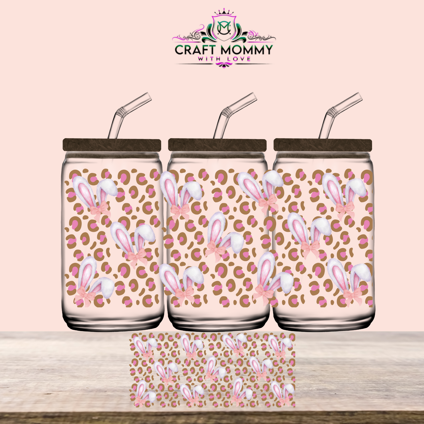 Easter Collection UV DTF Wrap 16oz - cheetah bunny pink