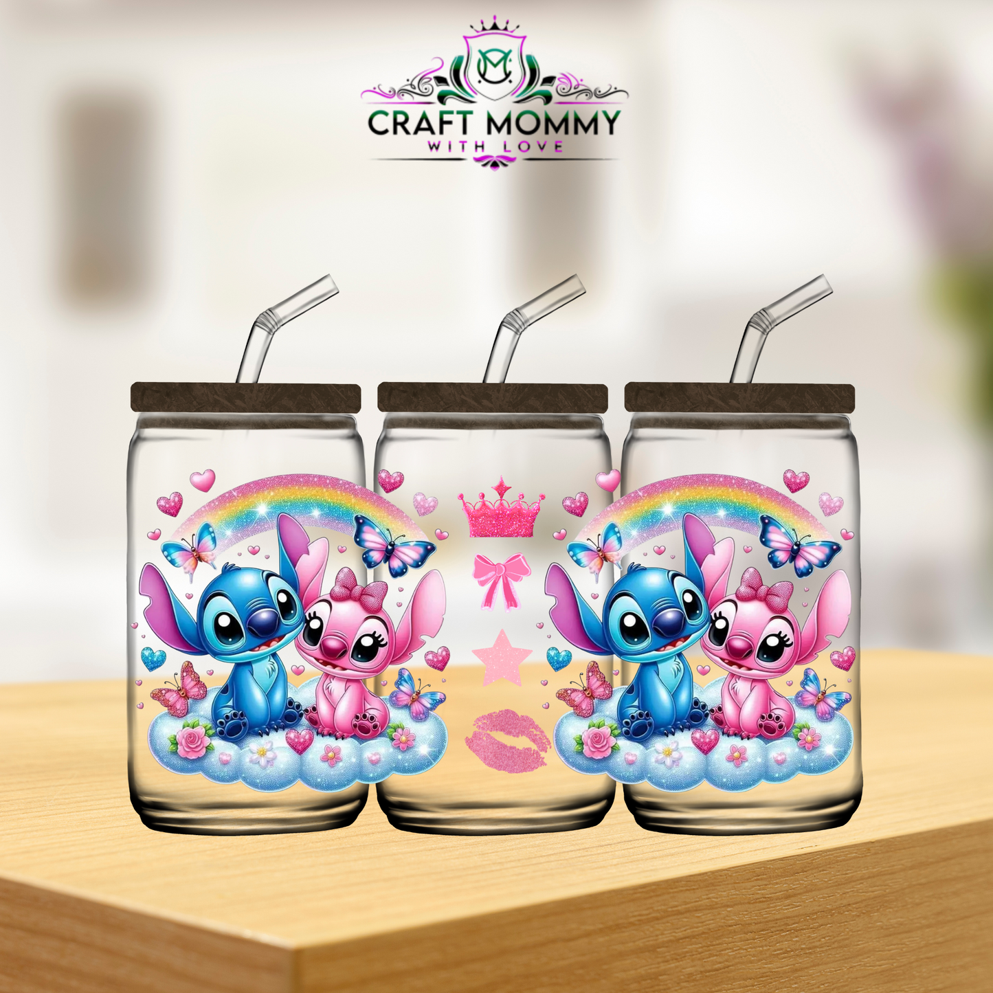 Pink and Blue Glitter Alien- UV DTF WRAP 16oz