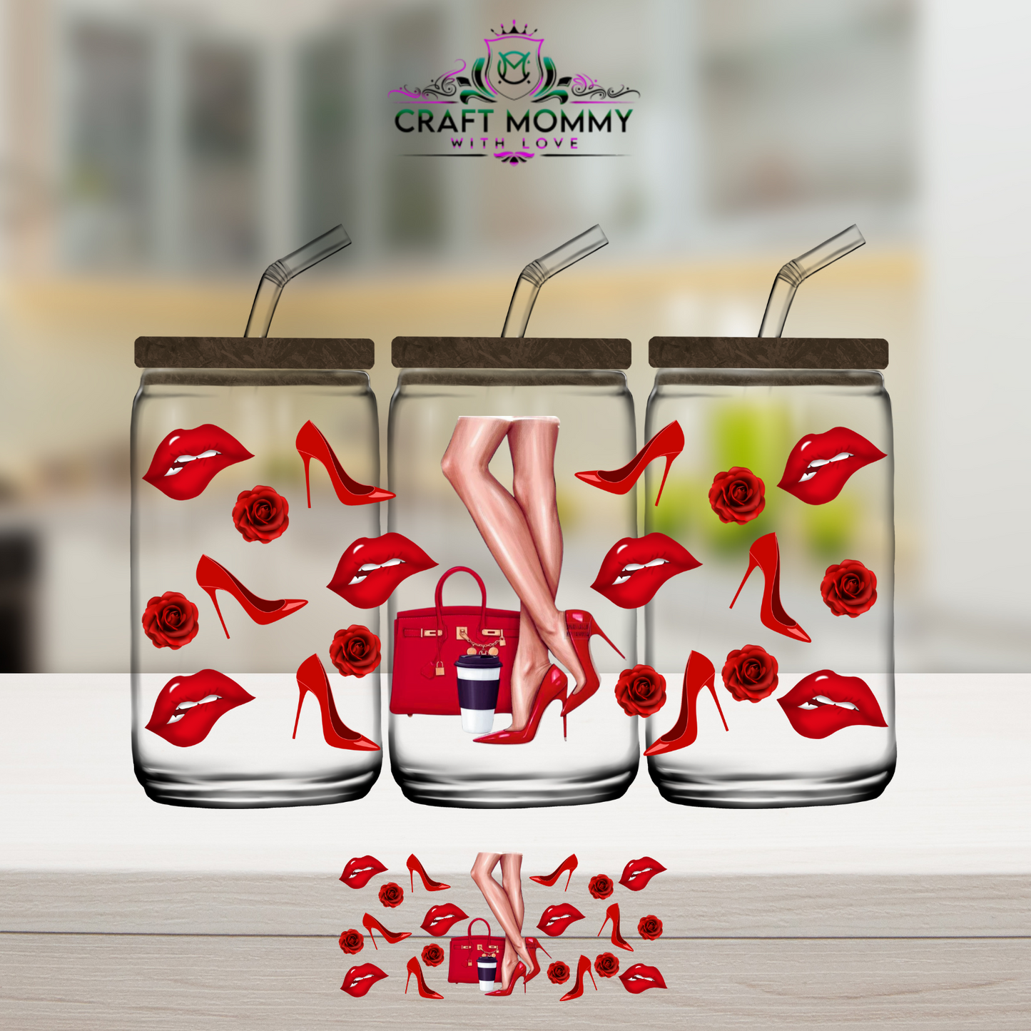 Designer Lip and legs red girl - UV DTF Wrap 16 oz