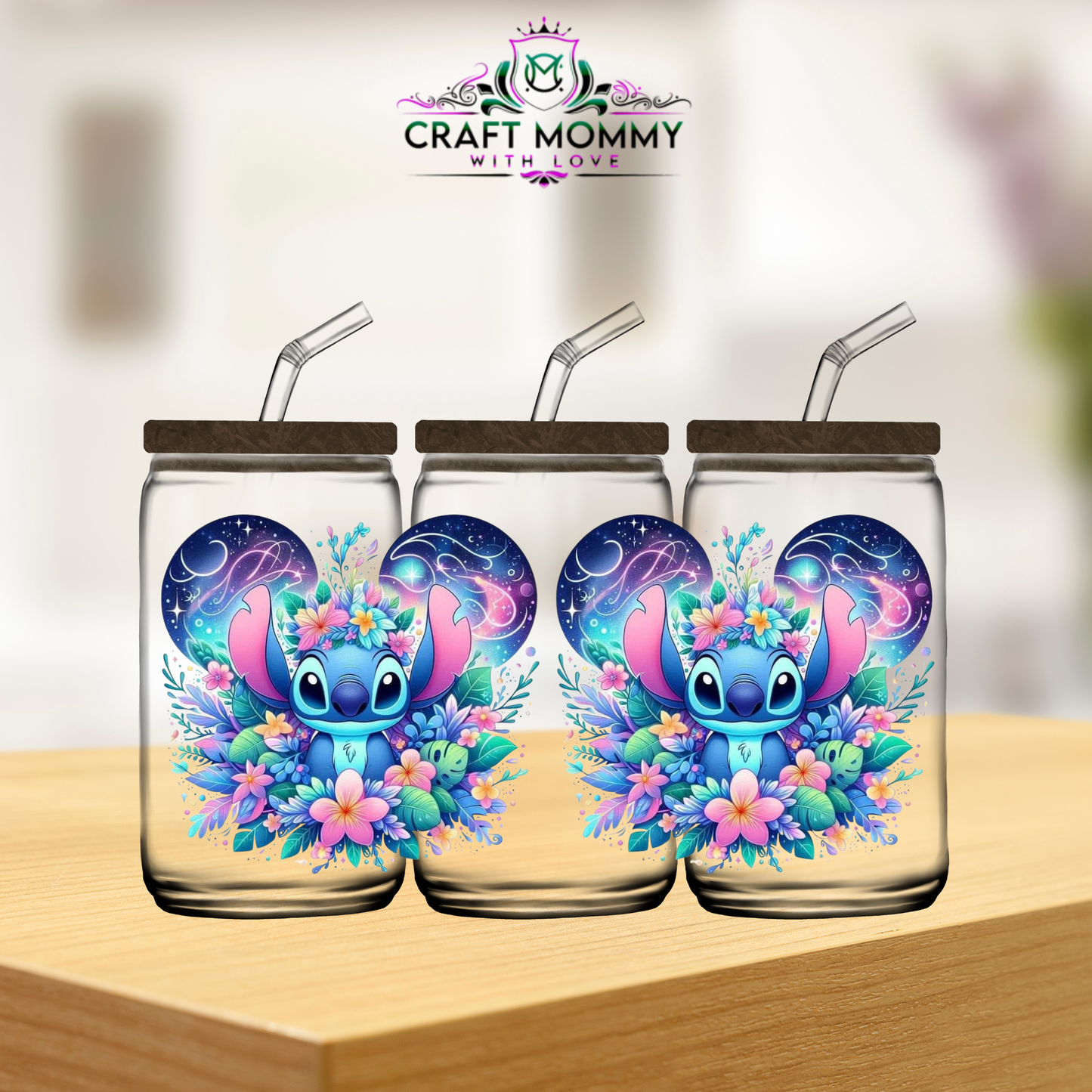 Blue Alien heart- UV DTF WRAP 16oz