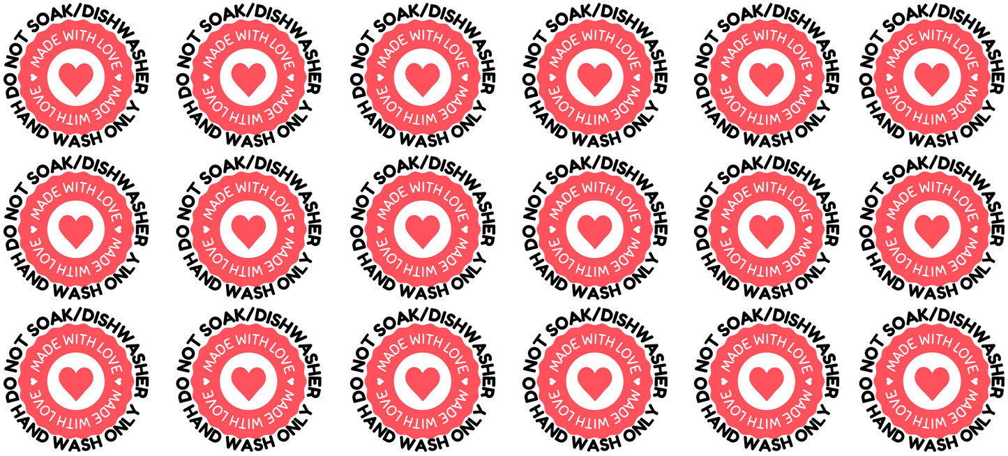 Handwash Care Decals sheet wrap- 18 cuts in 1 sheet -handmade with love heart red