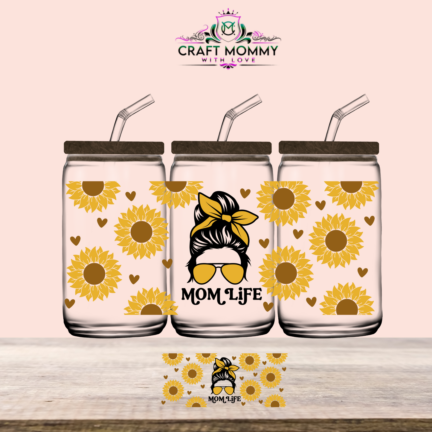 MOM Life sunflower- UV DTF Wrap 16 oz