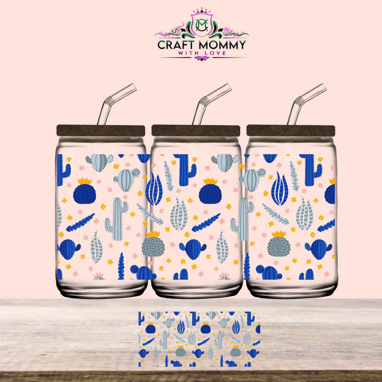 Blue cactus - UV DTF WRAP 16oz