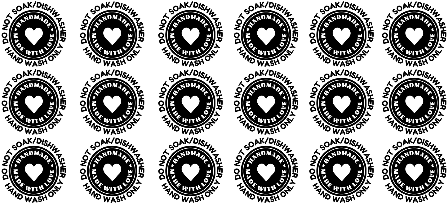 Handwash Care Decals sheet wrap- 18 cuts in 1 sheet -handmade with love heart black
