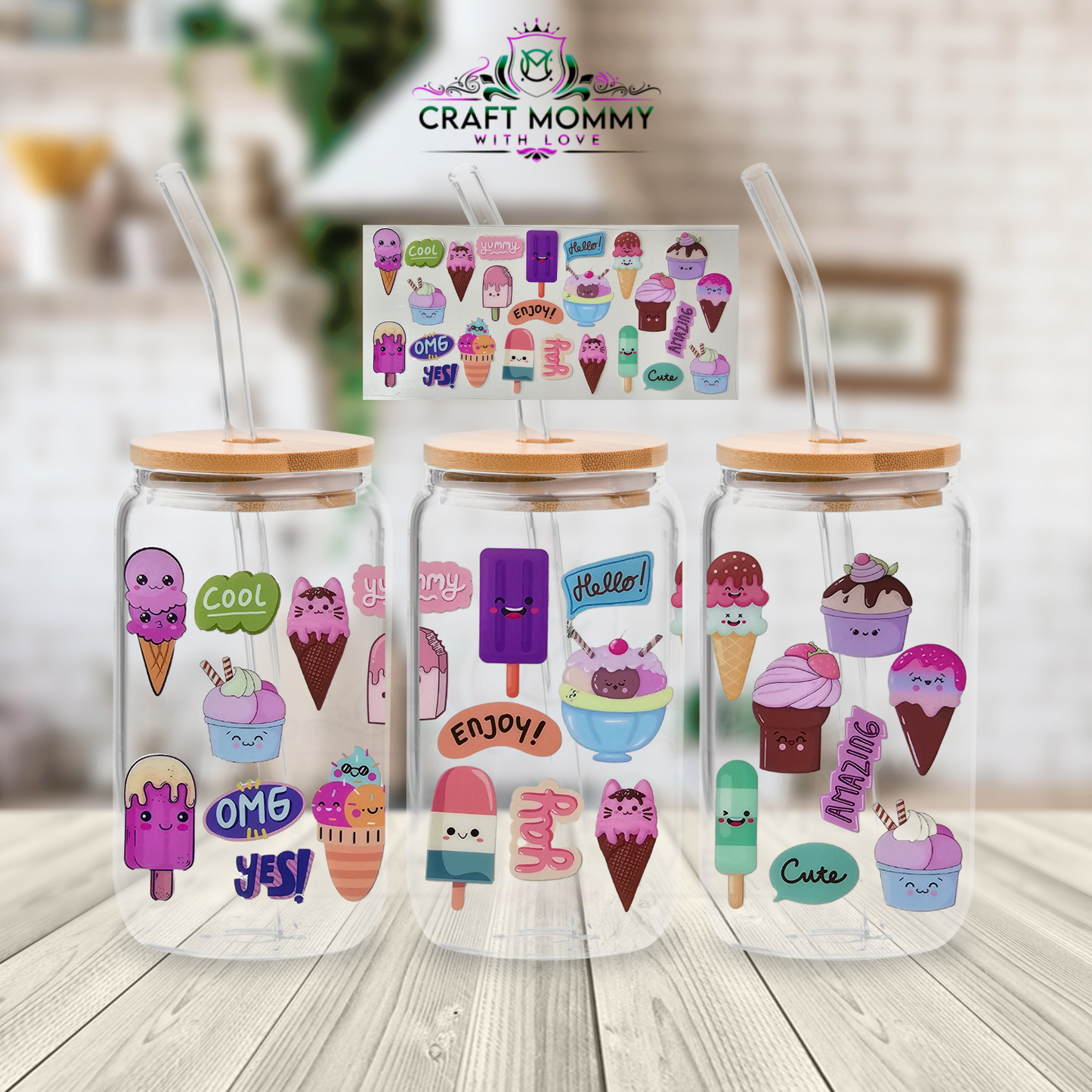 Kawaii Enjoy Ice-cream - UV DTF Wrap 16 oz