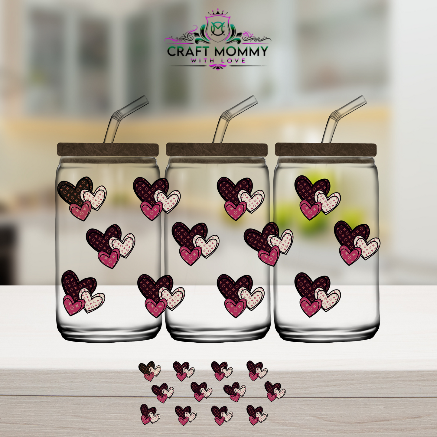 Designer Heart LV - UV DTF Wrap 16 oz