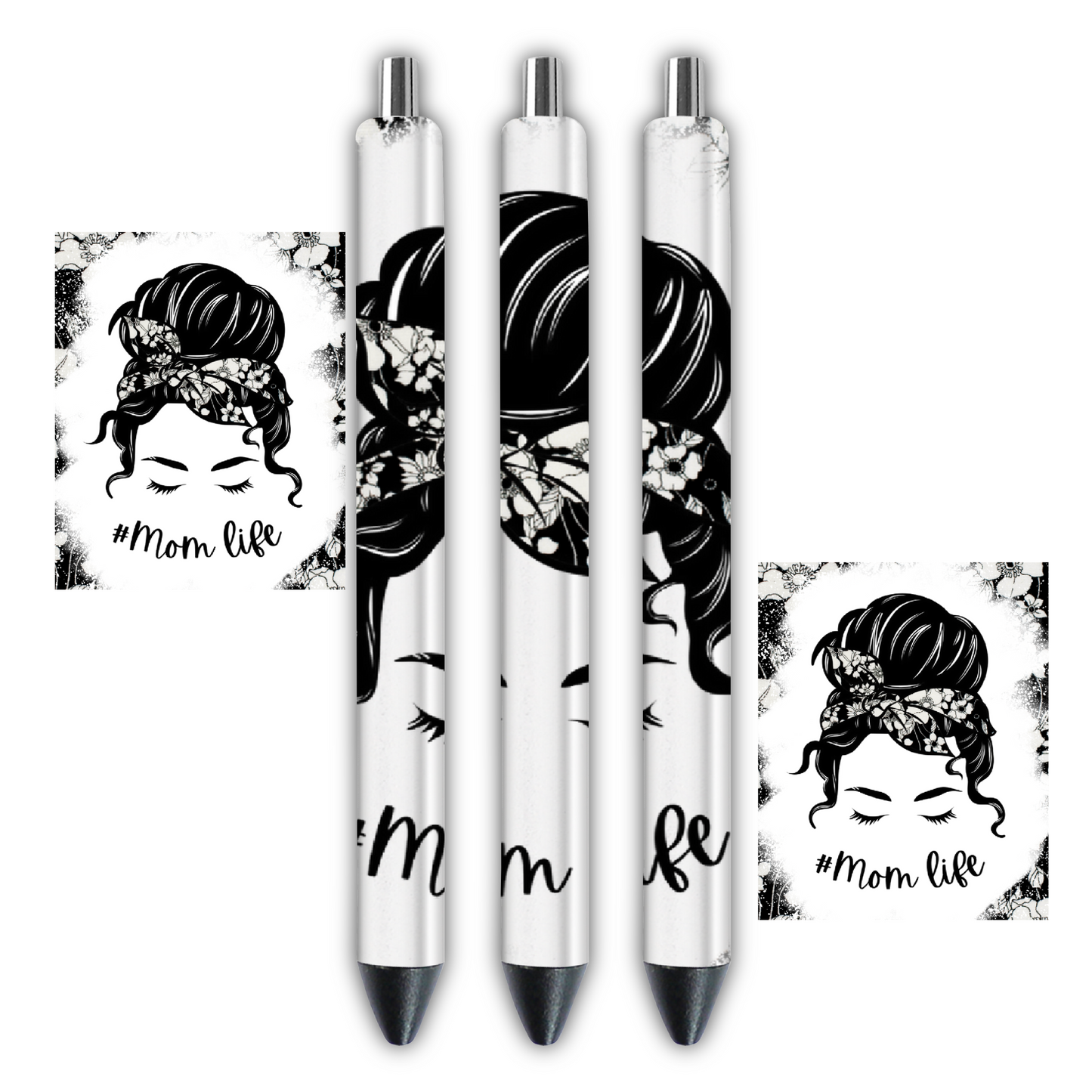MOM Flower black- Pen wrap 1.3 x 4.3 inches