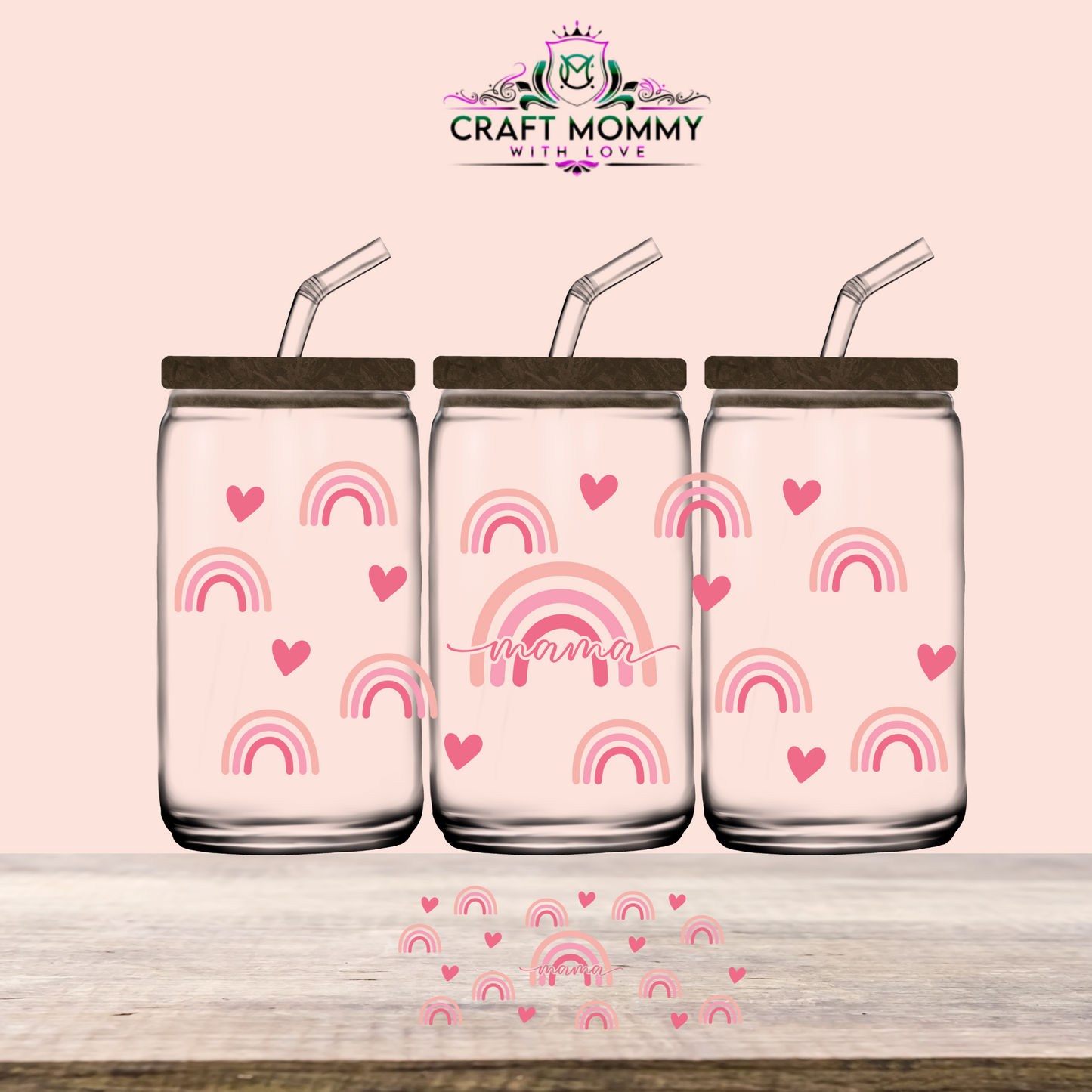 MAMA pink rainbow- UV DTF Wrap 16 oz