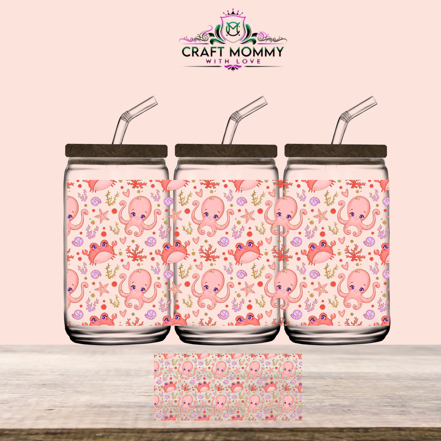 Pink octopus - UV DTF WRAP 16oz