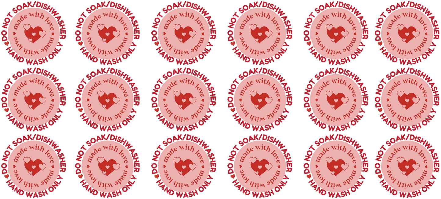 Handwash Care Decals sheet wrap- 18 cuts in 1 sheet -Made with love heart pink
