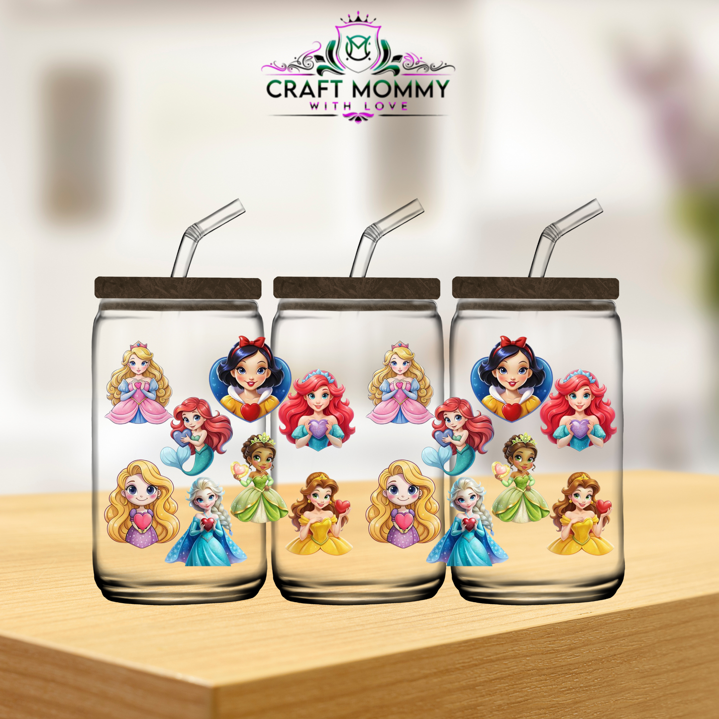 Princesses holding heart- UV DTF WRAP 16oz