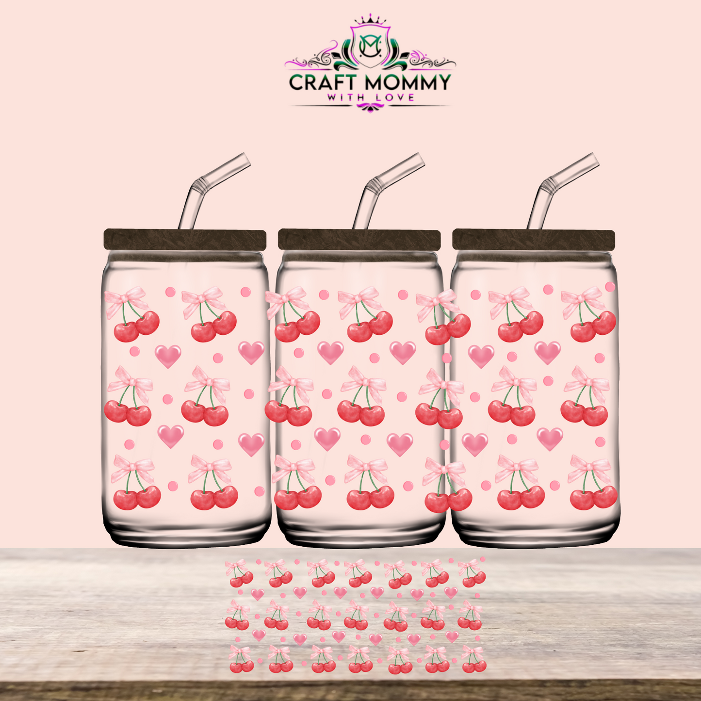 Cherry Bow- UV DTF WRAP 16oz