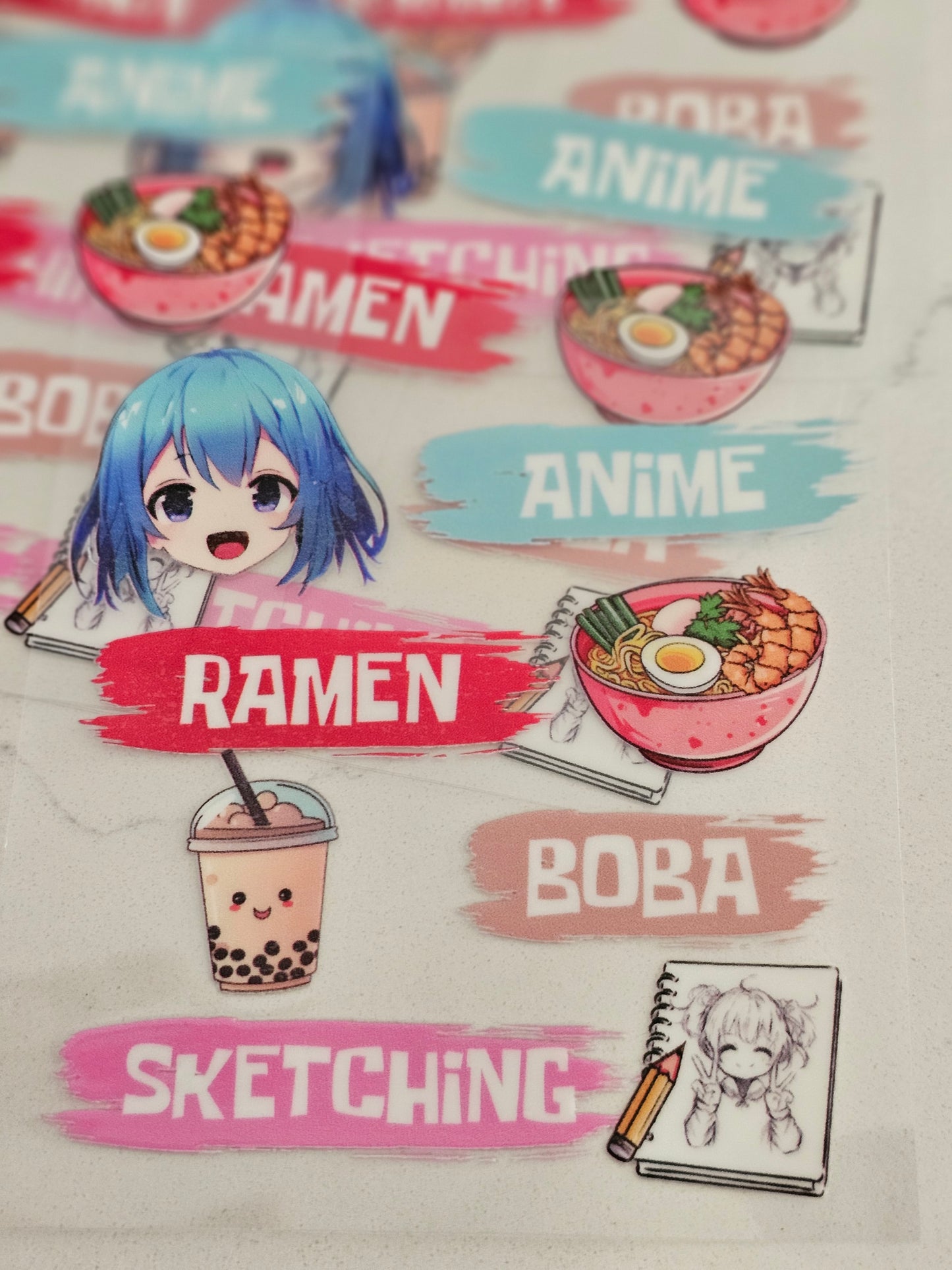 Amime, Ramen,Boba, sketching - UV DTF Decal