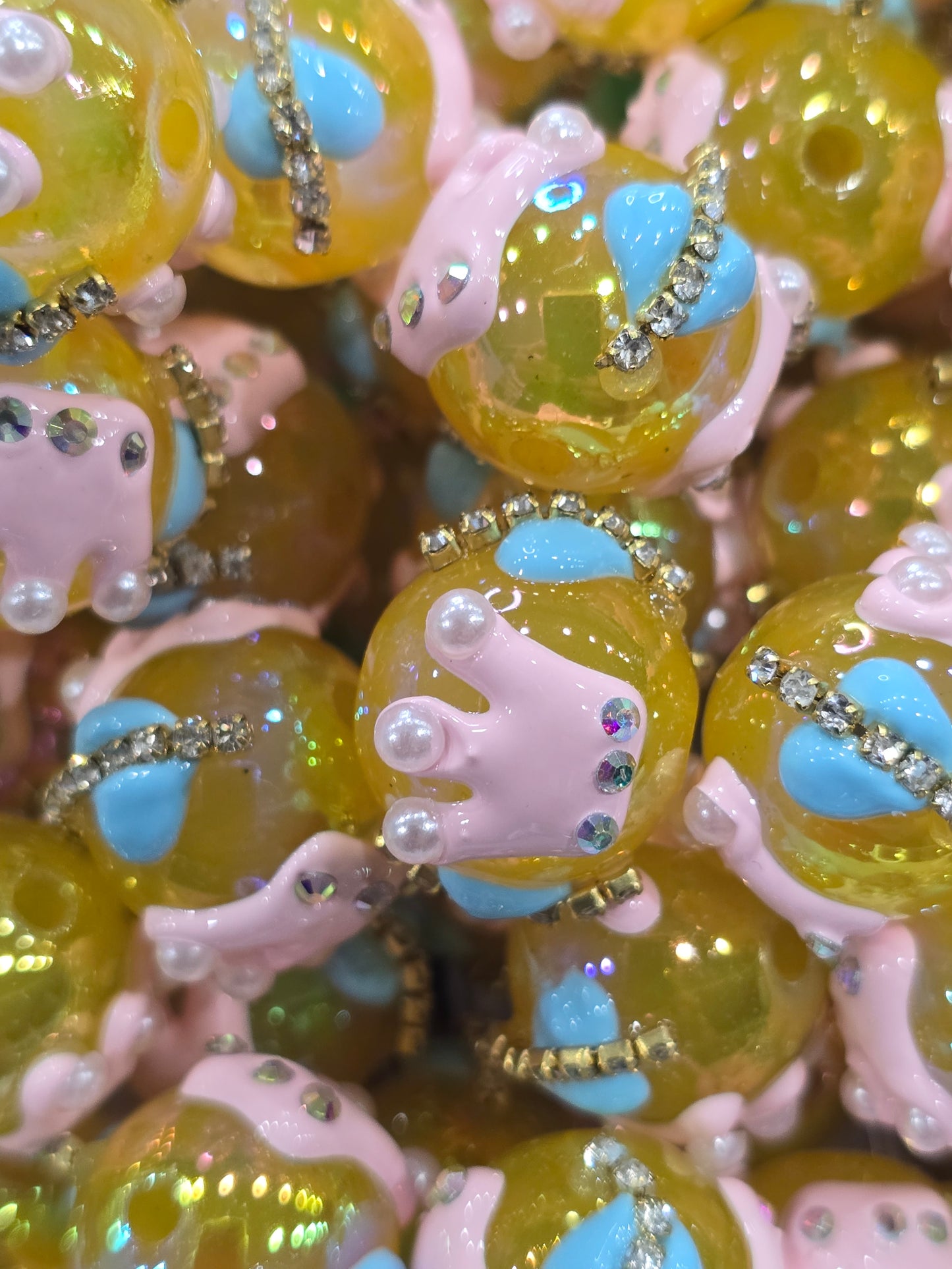 Yellow crown Hand Painted beads 16mm