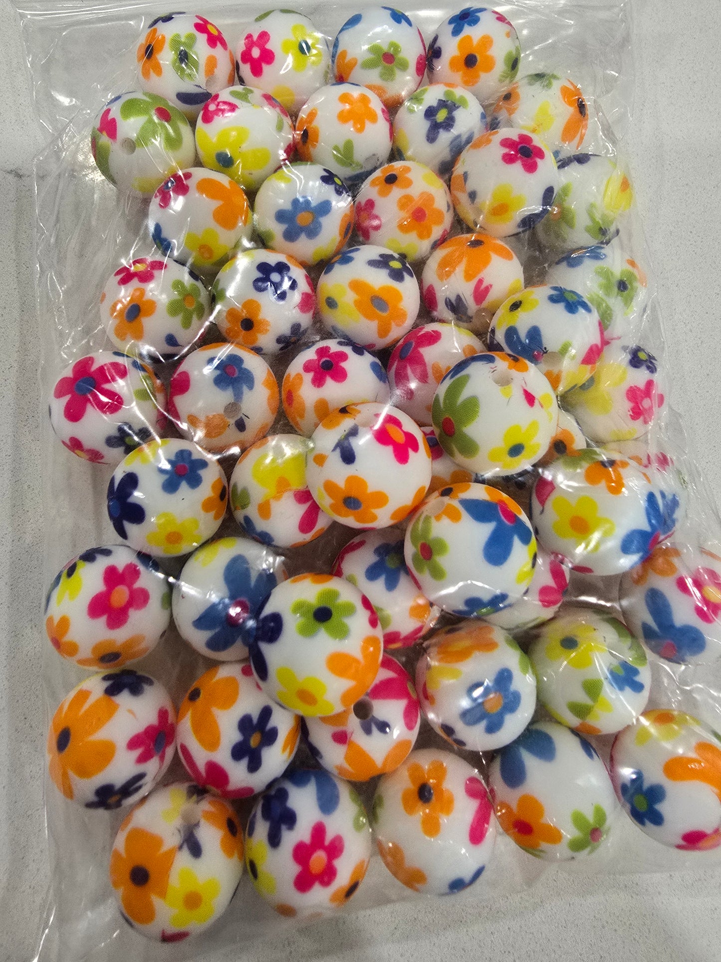 15mm Silicon beads bright floral