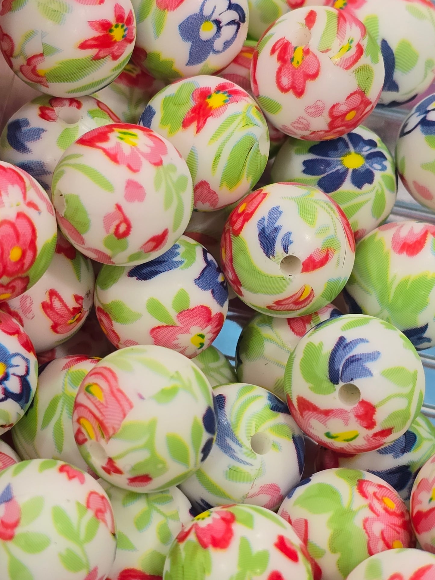 15mm silicon beads- Blue,pink green florals