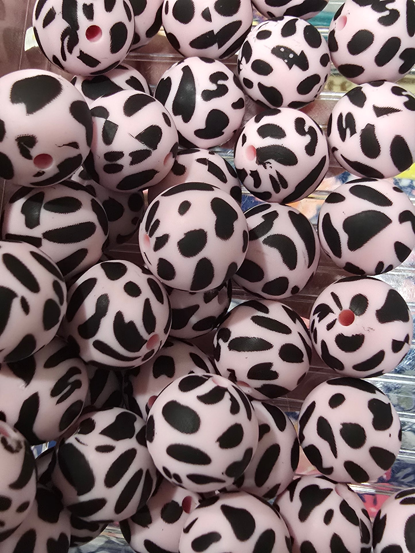 15mm silicon beads- Pink Leopard