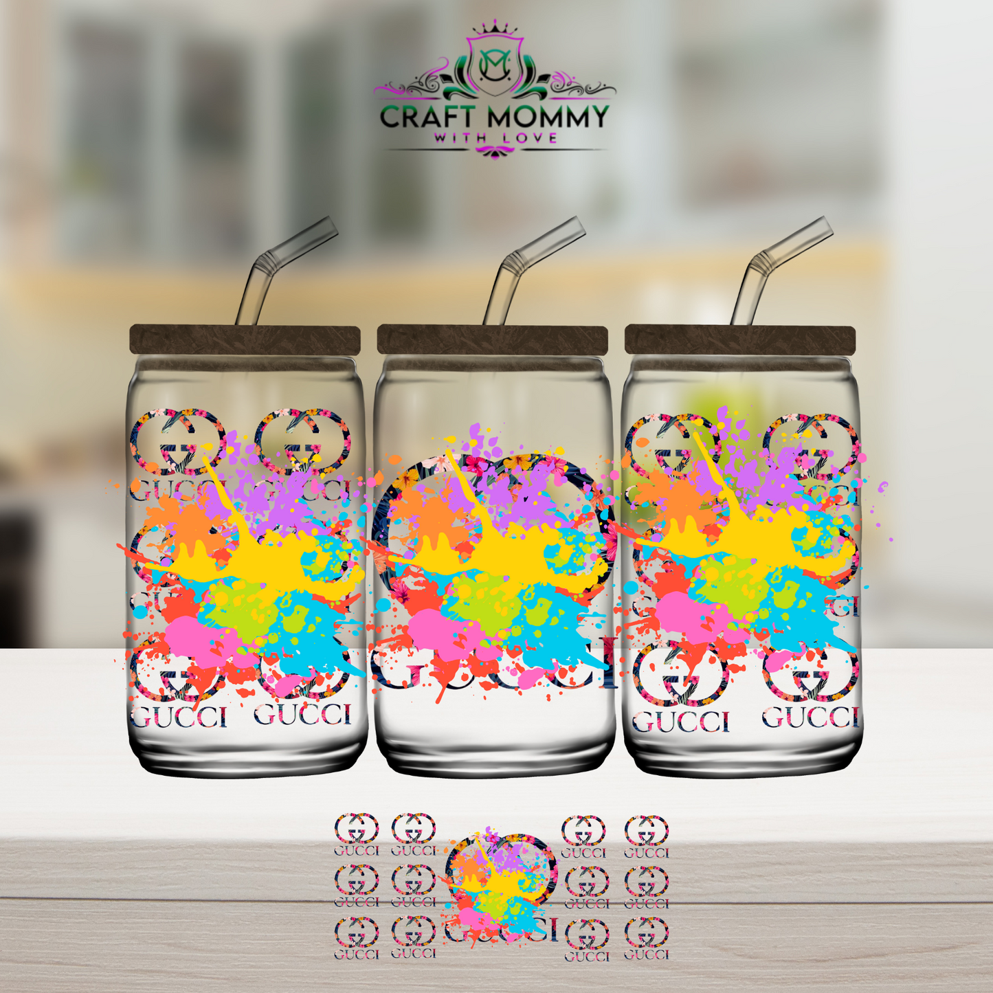 Designer GC floral- UV DTF Wrap 16 oz