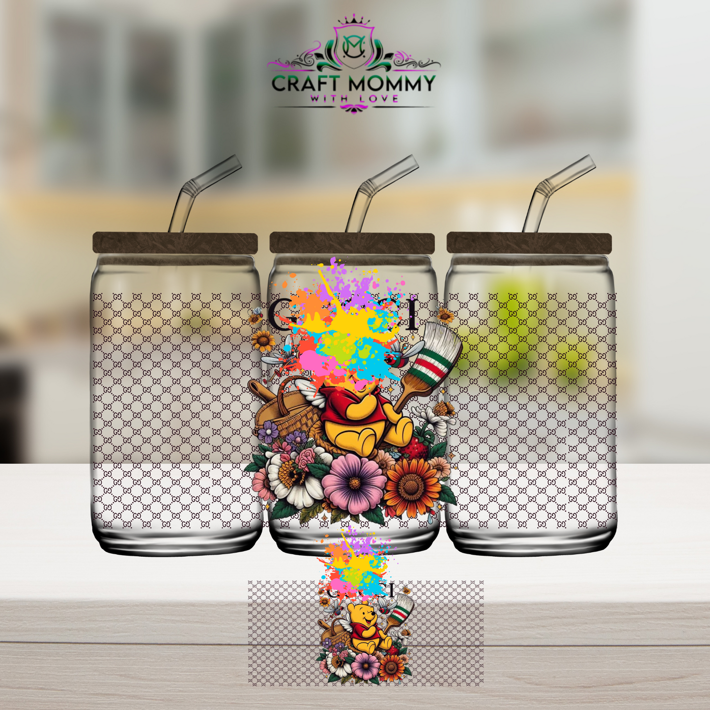 Designer GC Yellow Bear- UV DTF Wrap 16 oz