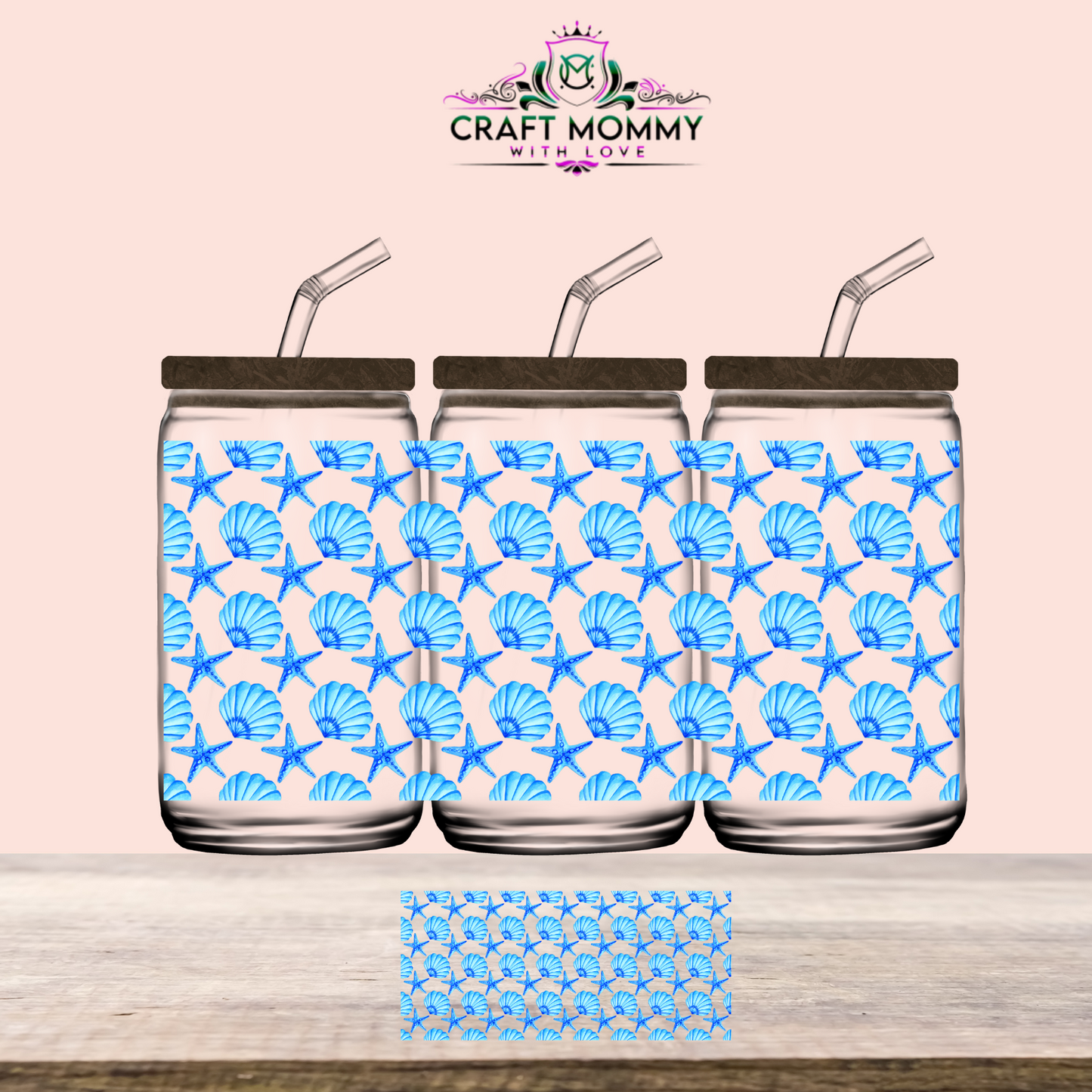 Blue sea shells - UV DTF WRAP 16oz