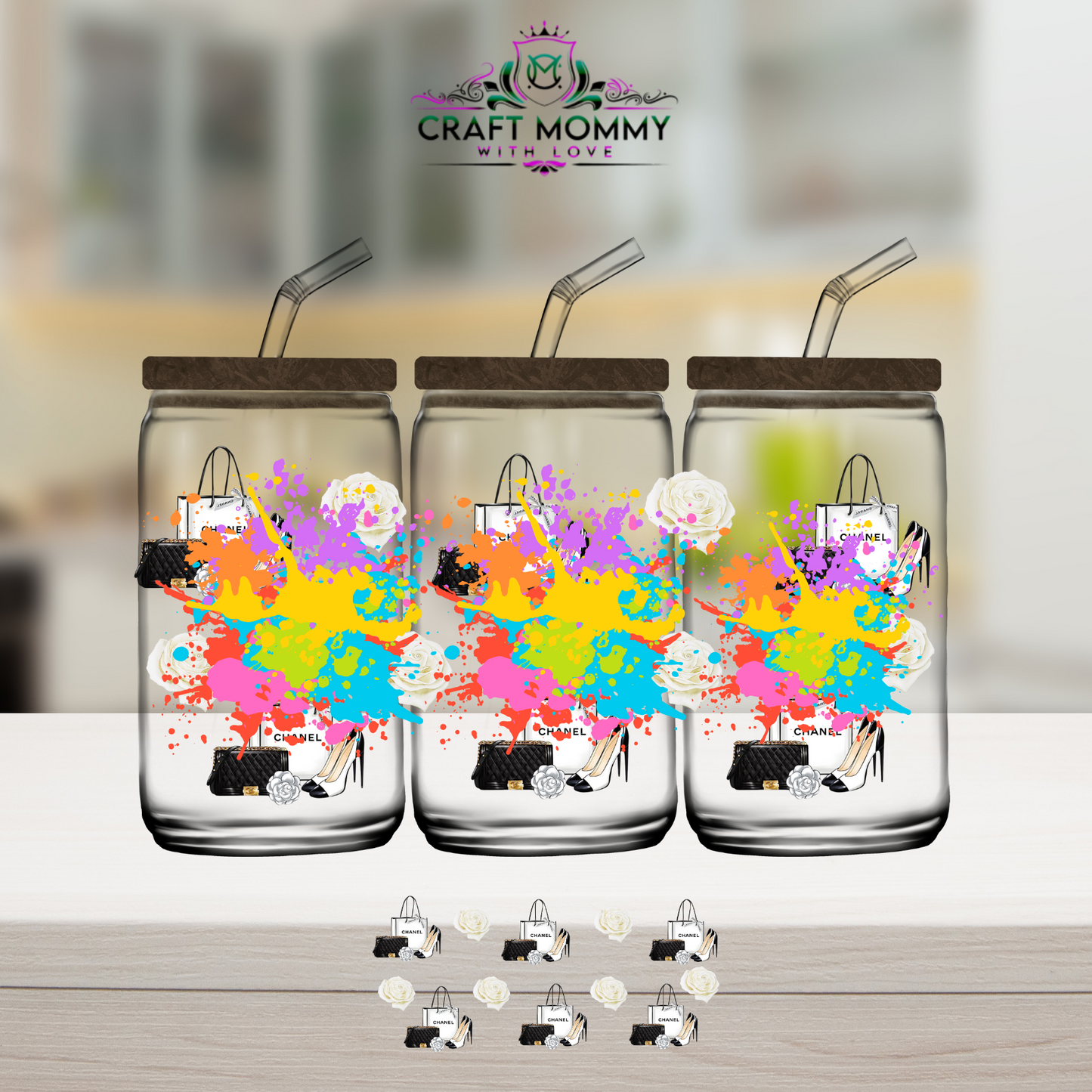 Designer CC Shoes and Bags black and white - UV DTF Wrap 16 oz