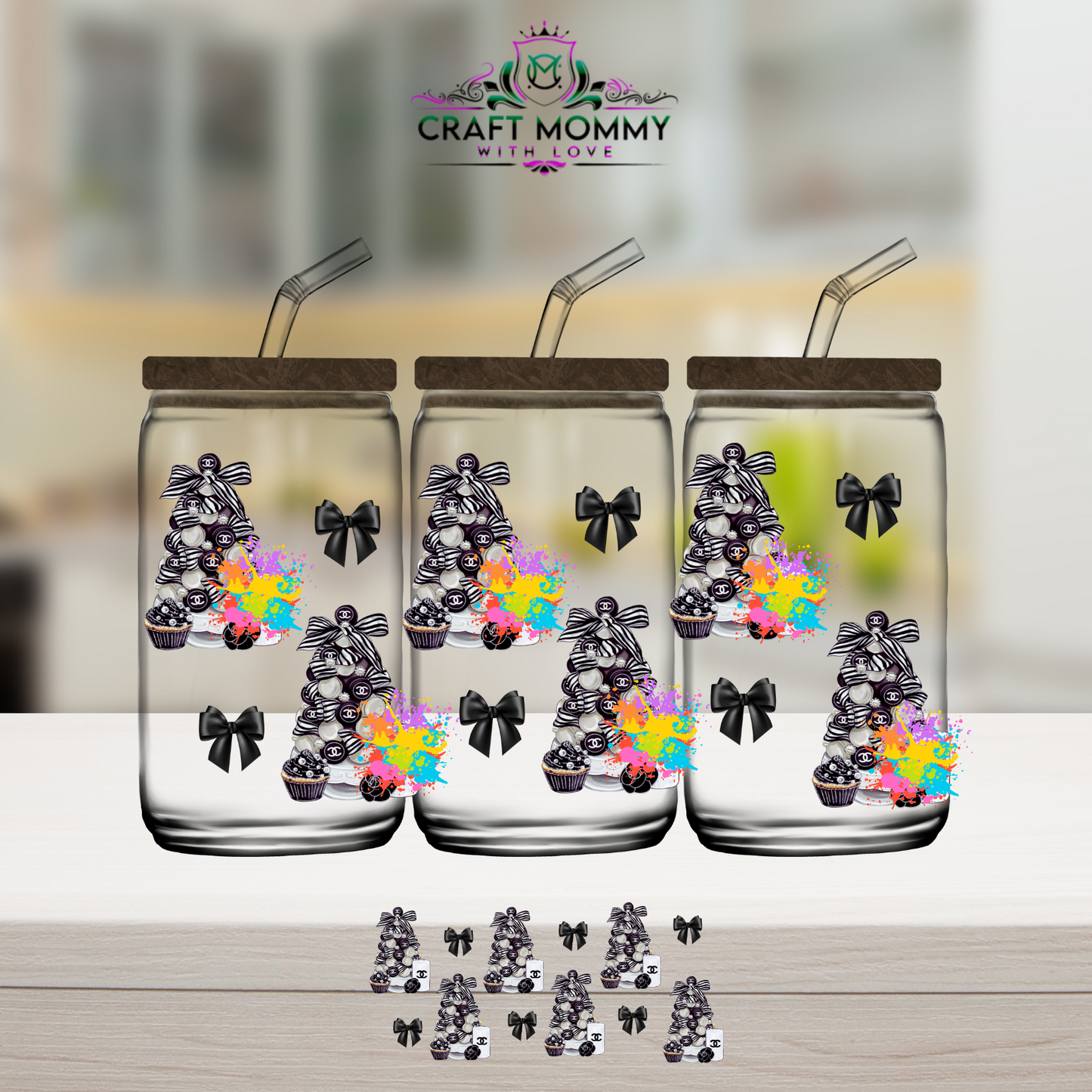 Designer CC Black cupcakes - UV DTF Wrap 16 oz