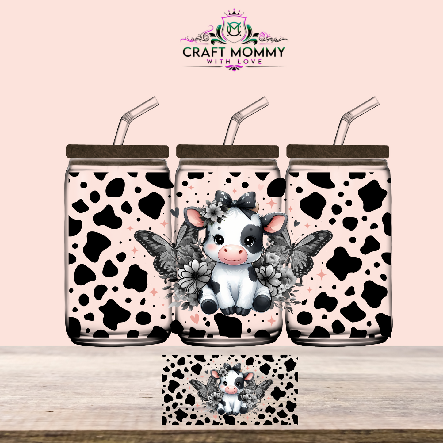 Cutesy cow black - UV DTF Wrap 16 oz