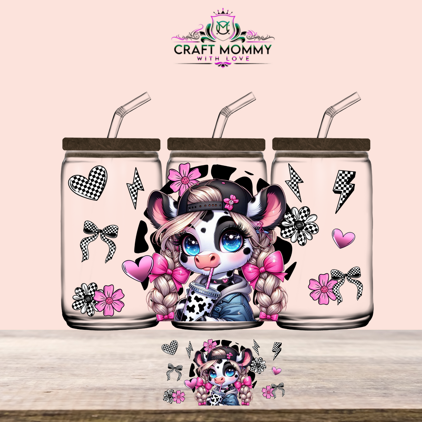 Cutesy pink cow - UV DTF Wrap 16 oz