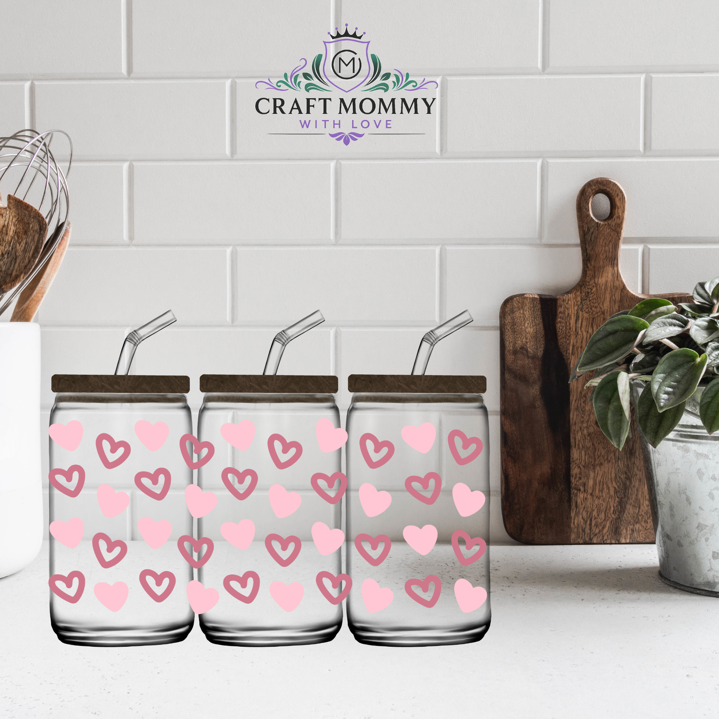 Cute pink hearts - UV DTF wrap 16oz