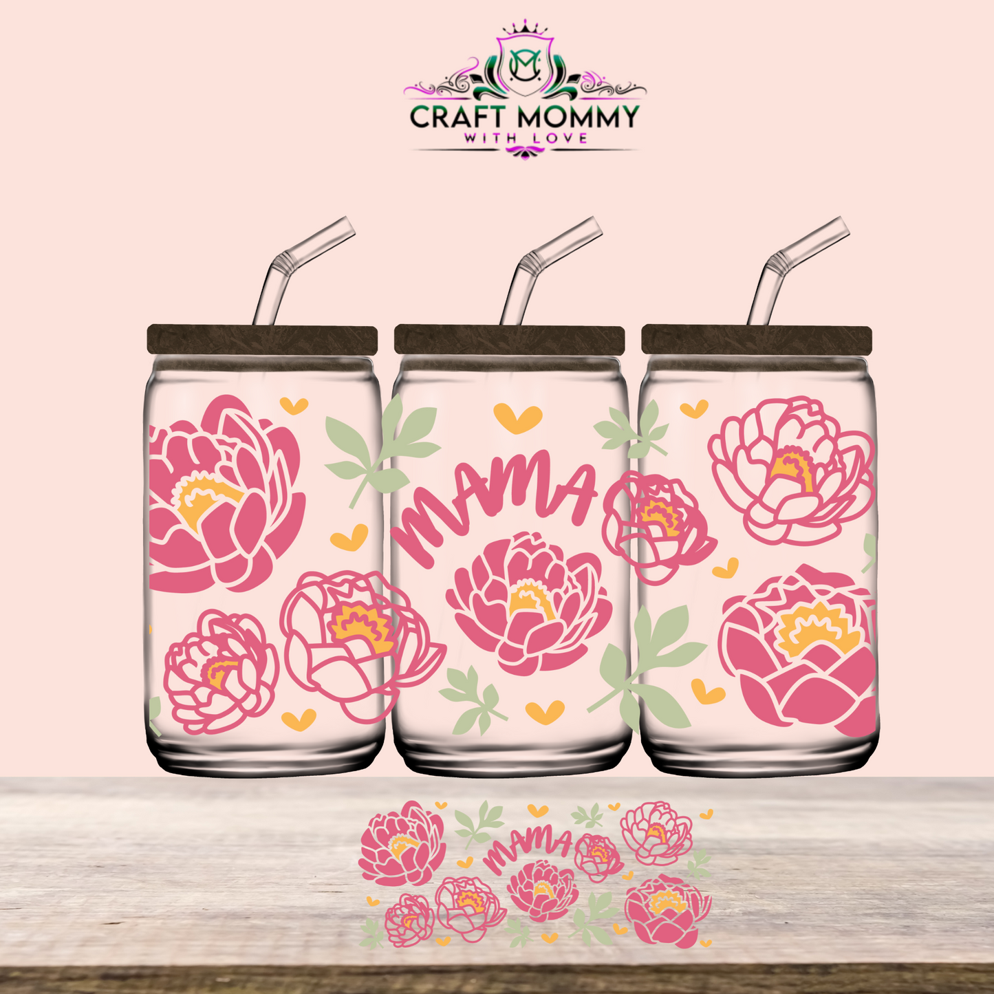 MAMA pink floral- UV DTF Wrap 16 oz