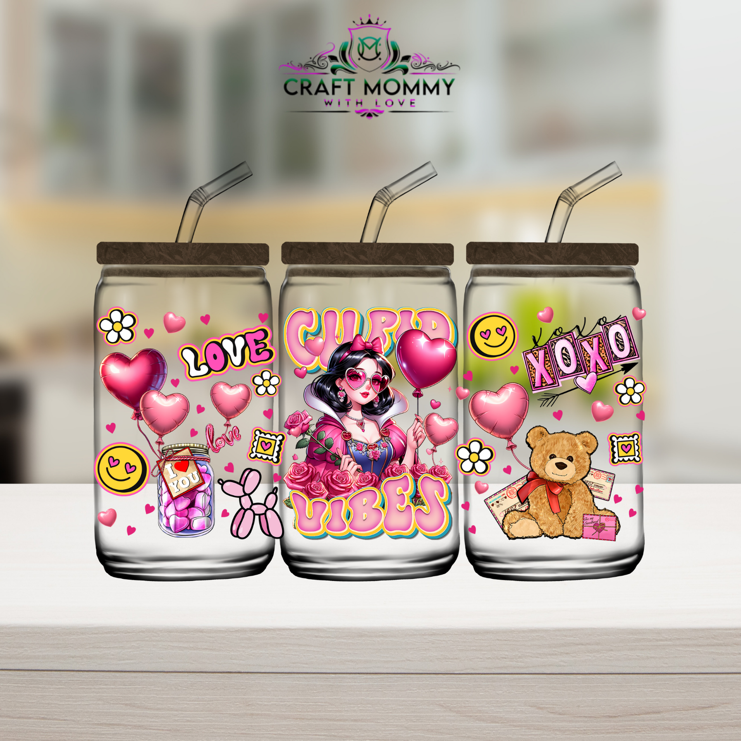 Snowwhite Cupid vibes Valentines UV DTF Wrap 160z