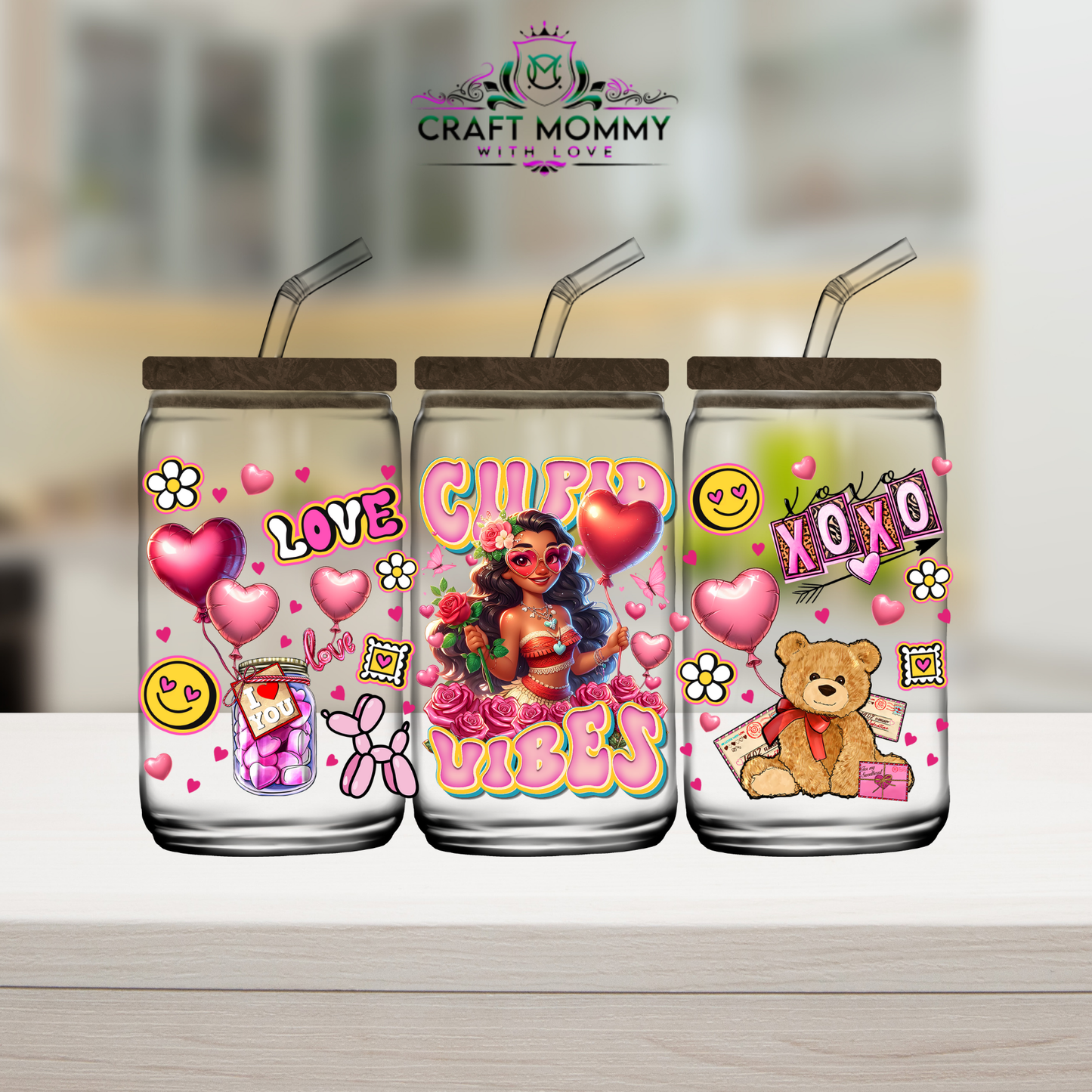 Moana Cupid vibes Valentines UV DTF Wrap 160z