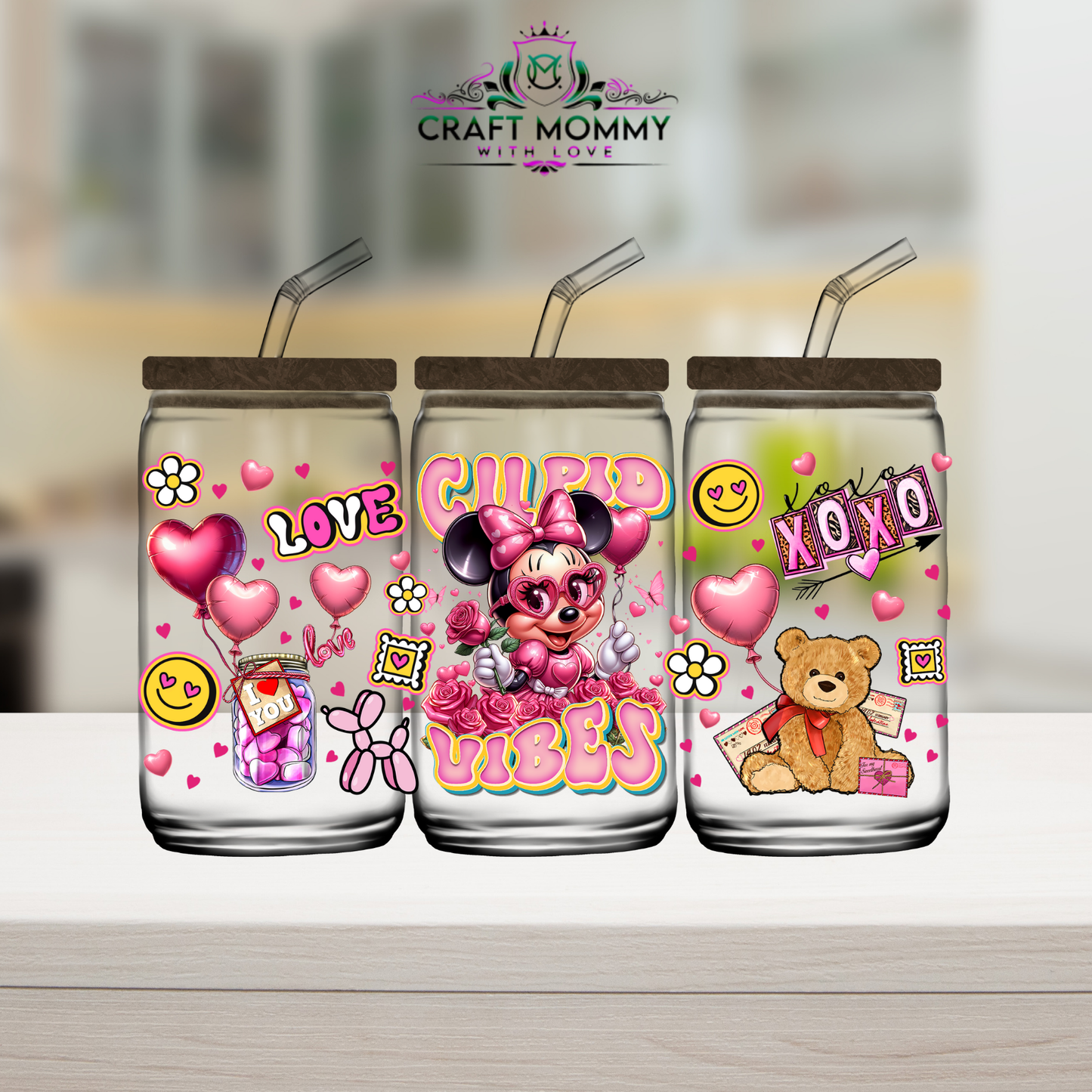 Minnie Cupid vibes Valentines UV DTF Wrap 160z