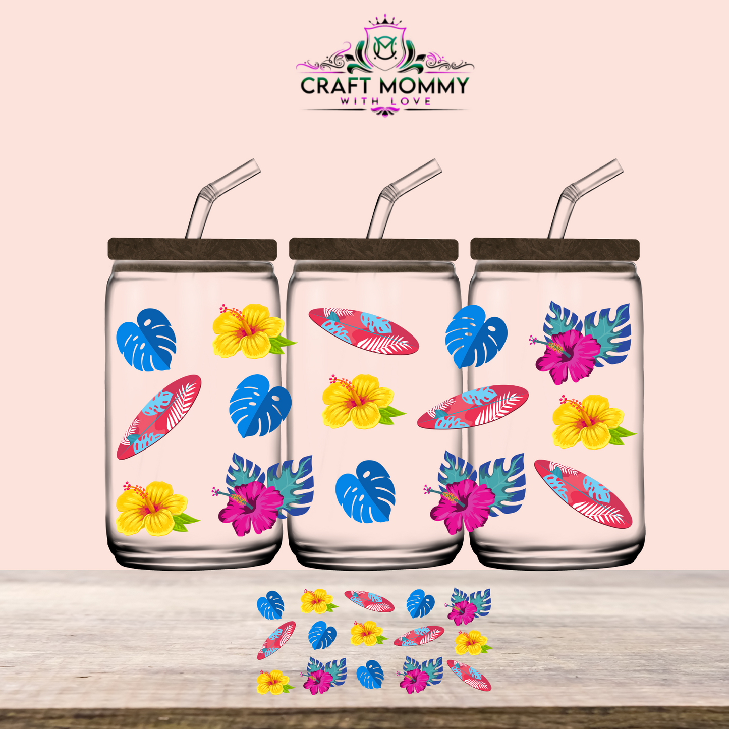 Blue Monstera - UV DTF WRAP 16oz