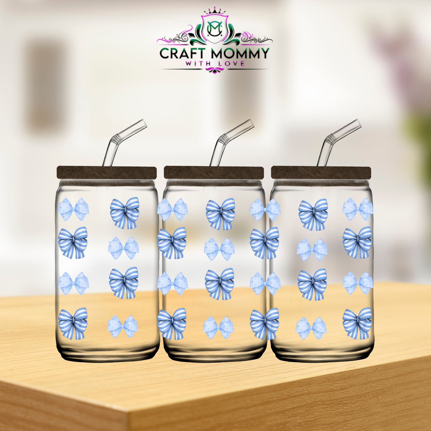 Blue bow- UV DTF wrap