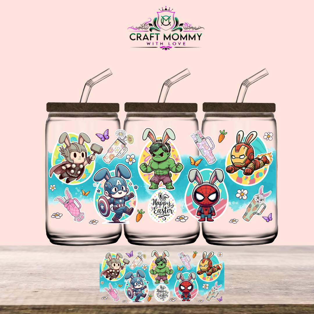 Easter Collection UV DTF Wrap 16oz - Super Heroes 002