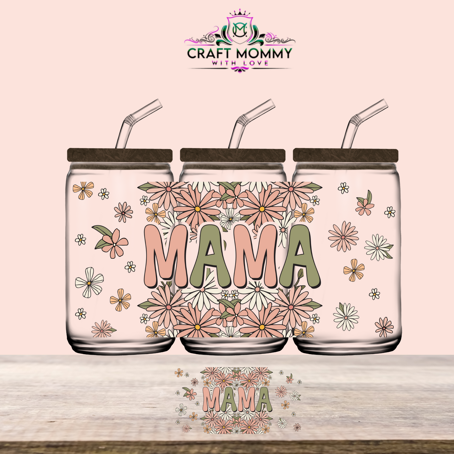 MAMA Floral retro - UV DTF Wrap 16 oz