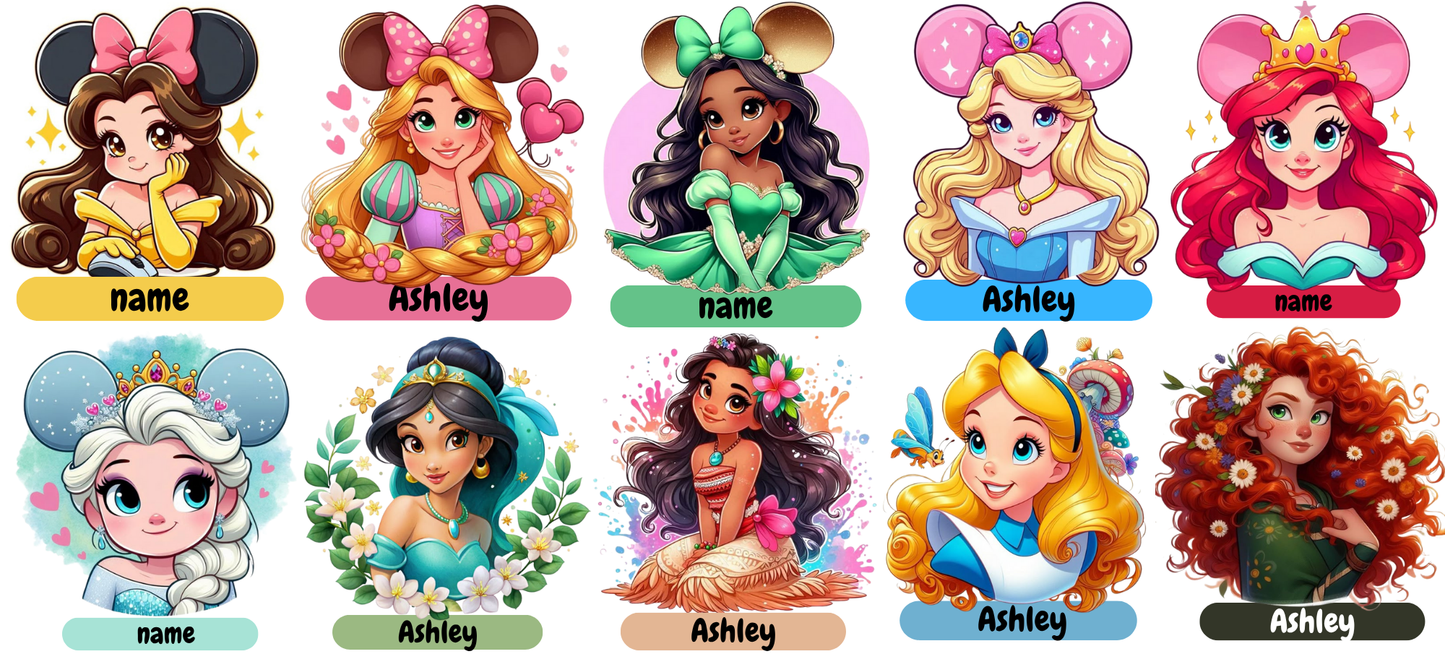 Princesses Name Stickers UV DTF (custom 1 name per sheet)