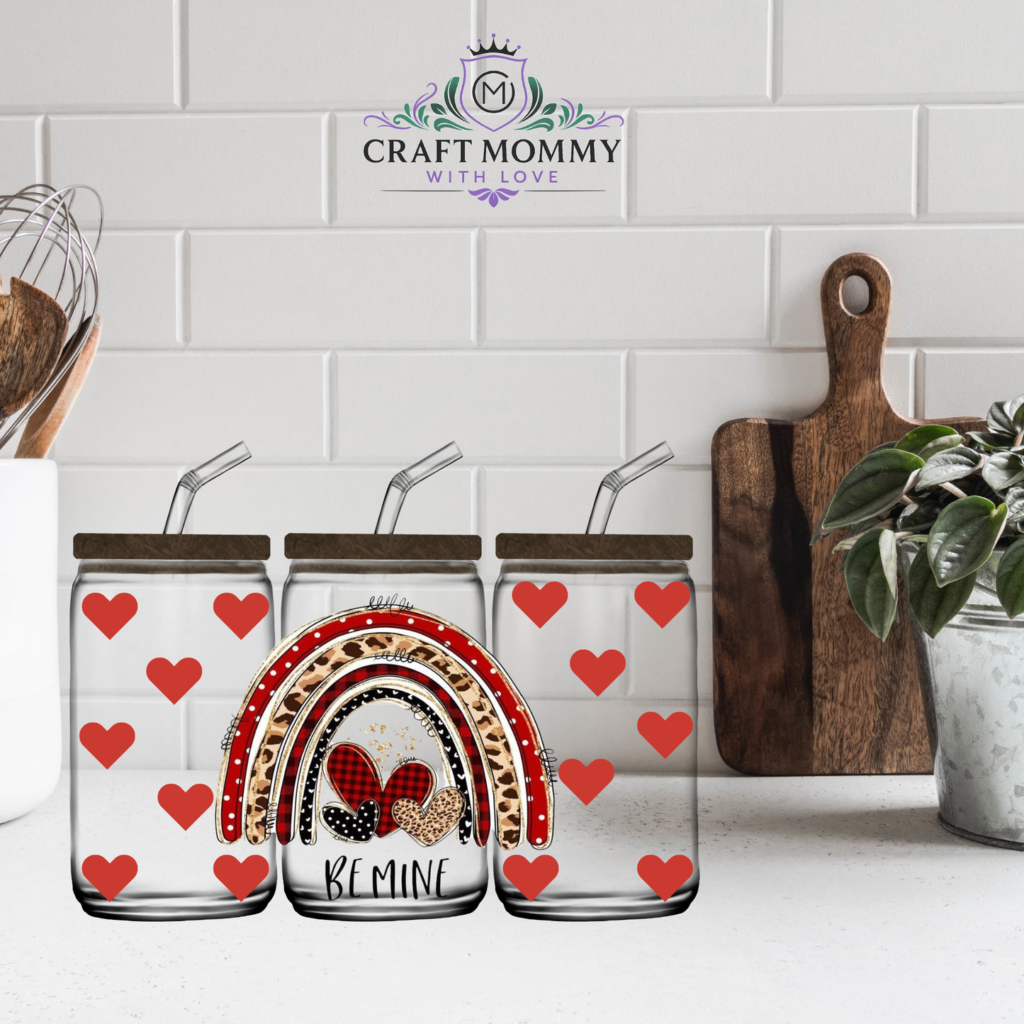 Be Mine Red rainbow heart - UV DTF wrap 16oz
