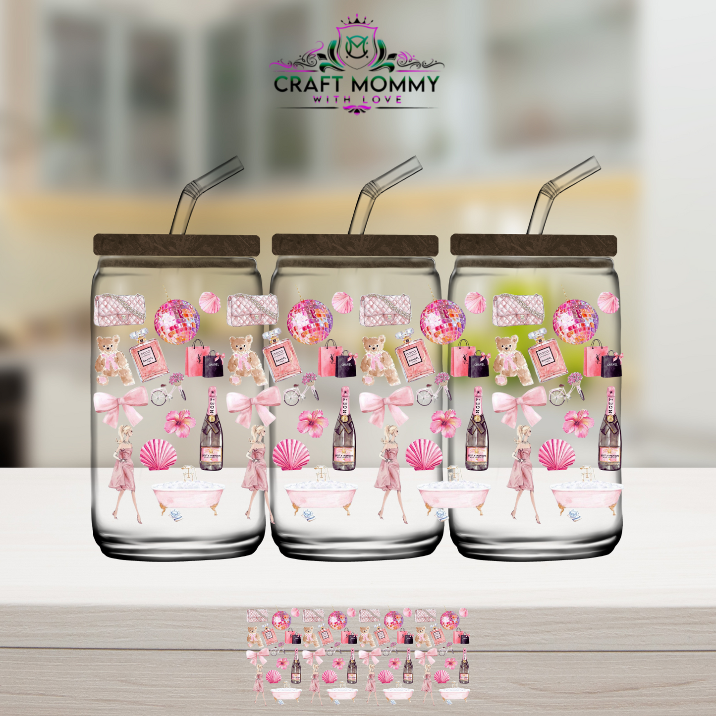 Designer Glamour bathtub girl- UV DTF Wrap 16 oz