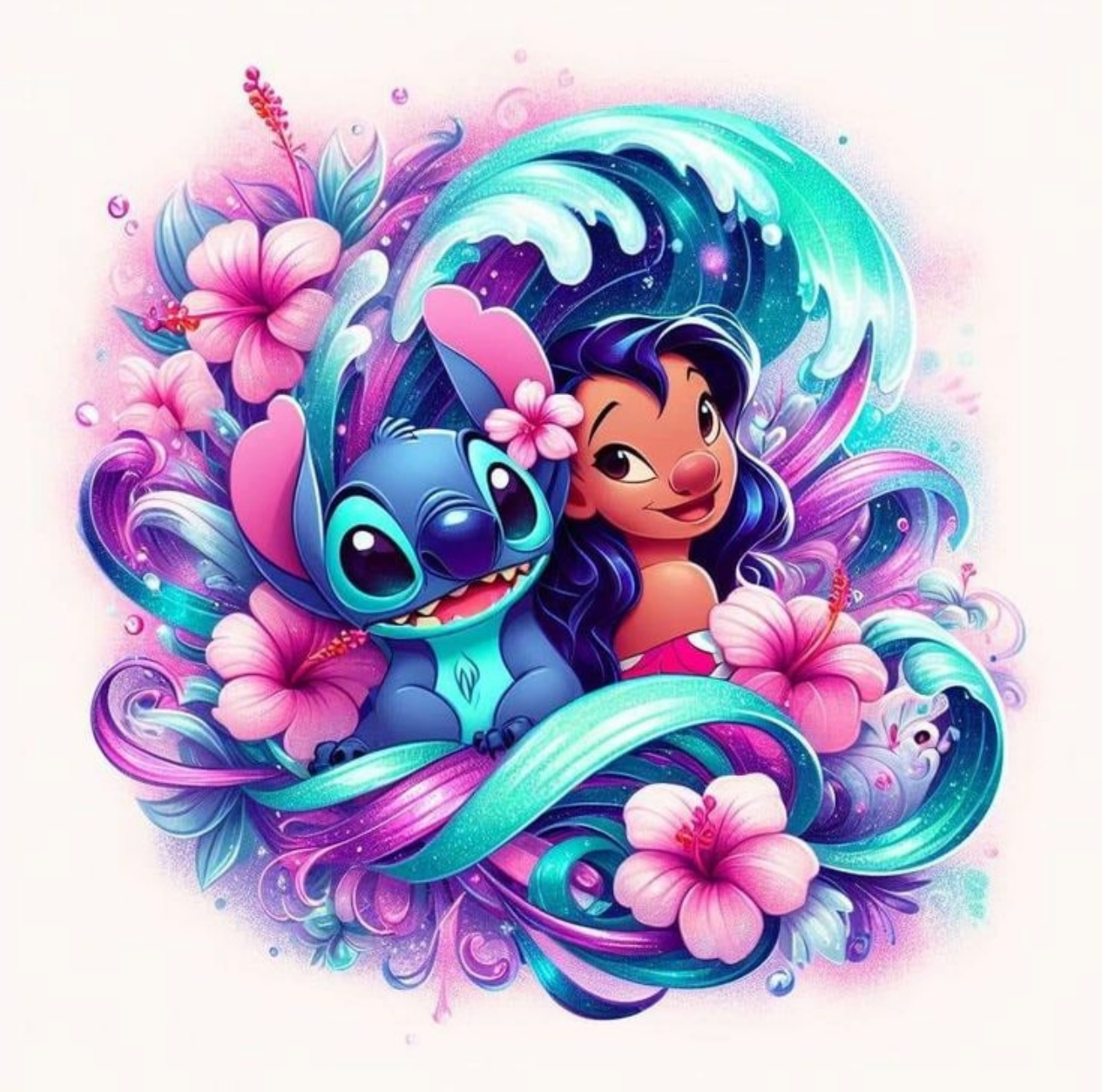 Lilo and Blue Alien floral - DTF TRANSFER Prints