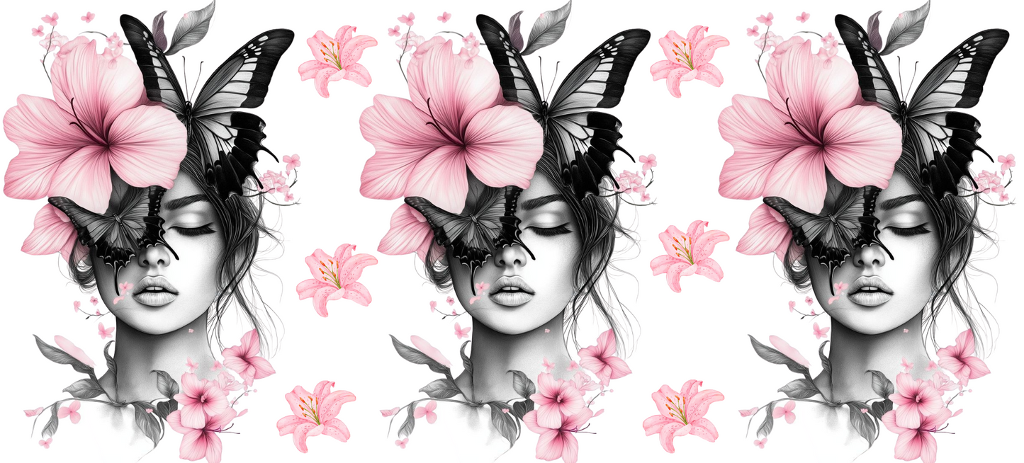 Flower butterfly girl -3 decals in 1 sheet UV DTF Stickers