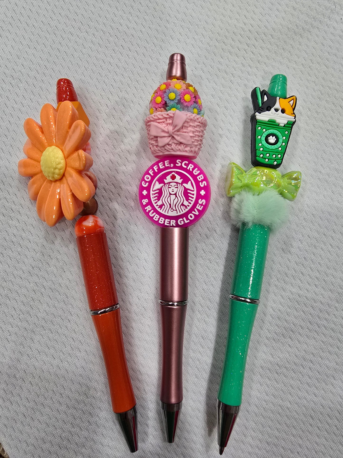 Beadable pen 3pcs mix bundle- Flower, Coffee Scrubs and Green cup with dog