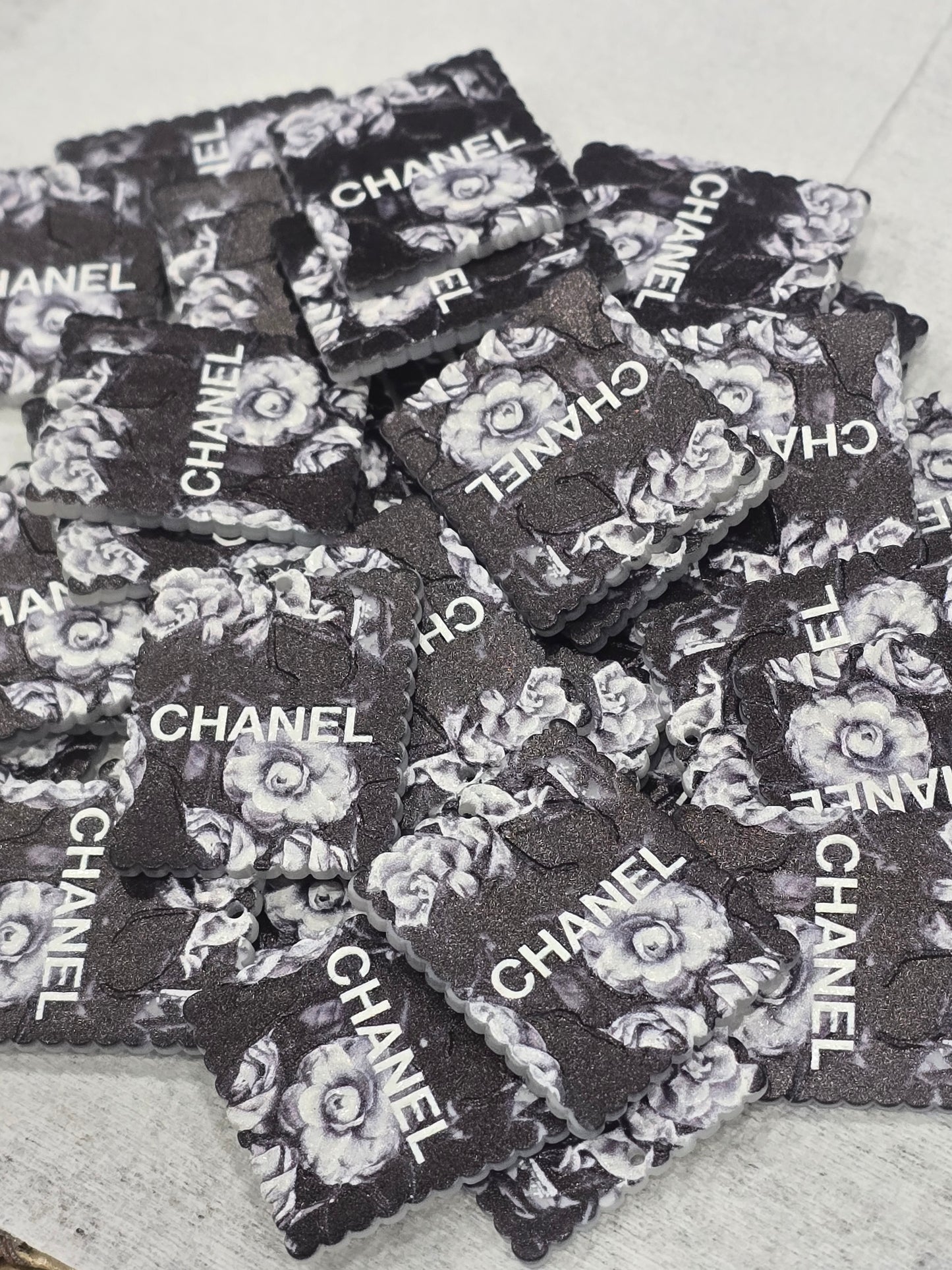 Square Black Floral CC Acrylics with hole